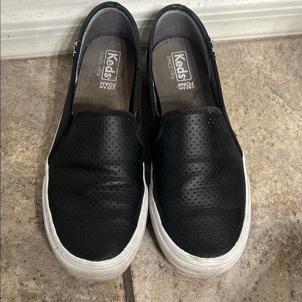 Keds Black Slip-On Perforated Leather Sneakers